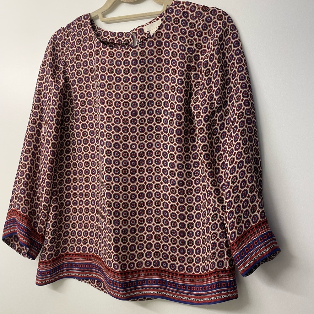 J. Crew Geometric Print Blouse with Red and Blue Details